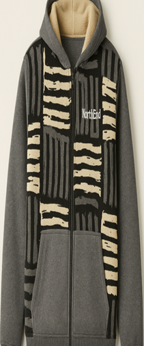 Grey Pattern-Fleece Hoodie
